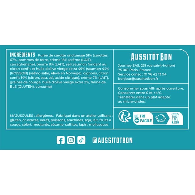 3701565400270 - Aussitôt Bon - Saumon Fondant au Citron Confit, Purée de Carotte onctueuse à la Crème