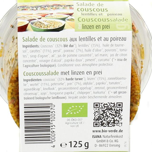 4000915100570 - BioVerde - Salade bio couscous lentille poireau, végan