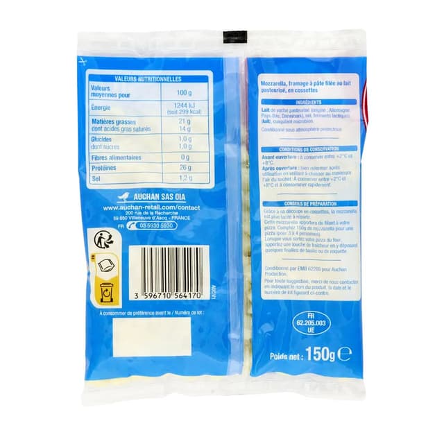 3596710564170 - Auchan - Mozzarella en cossettes