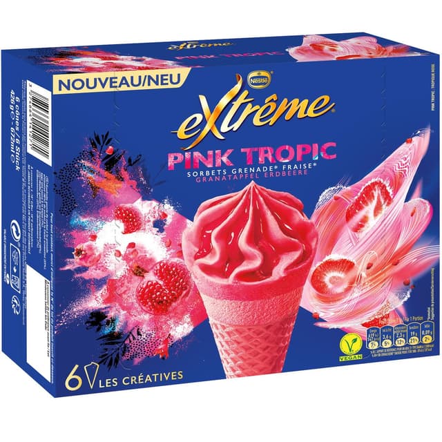 3274664141271 - Extrême - 6 Cônes glacés Pink Tropic Sorbet Grenade Fraise Vegan 6x112ml