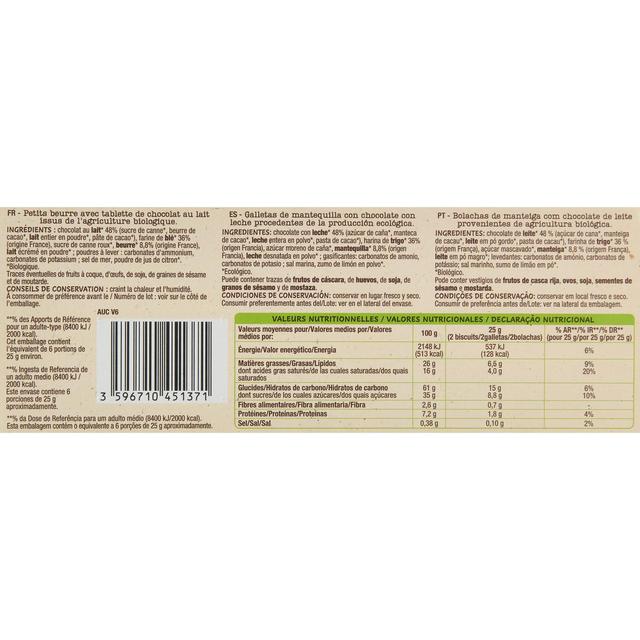 3596710451371 - Auchan BIO - Biscuits petit beurre avec tablette de chocolat au lait bio