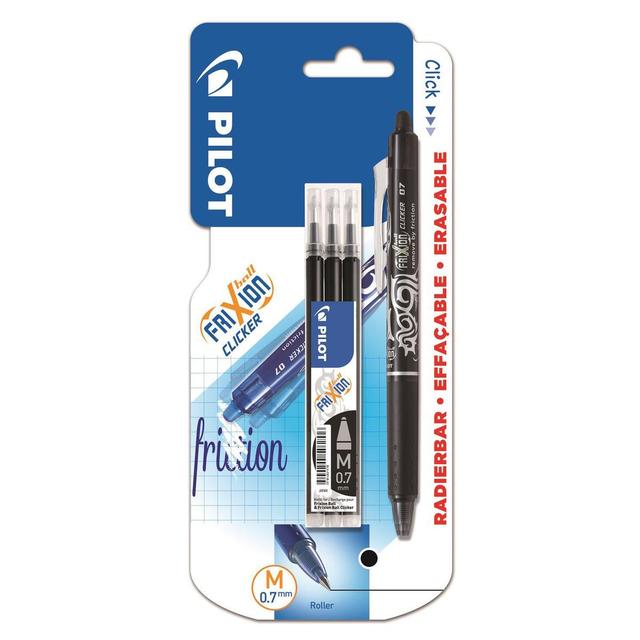3131910212171 - Pilot - Stylo effaçable Frixion Ball Clicker encre gel effaçable noire + 3 recharges pointe moyenne