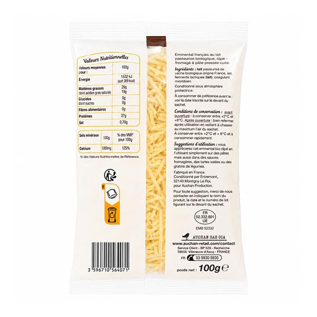 3596710564071 - Auchan BIO - Emmental Râpé