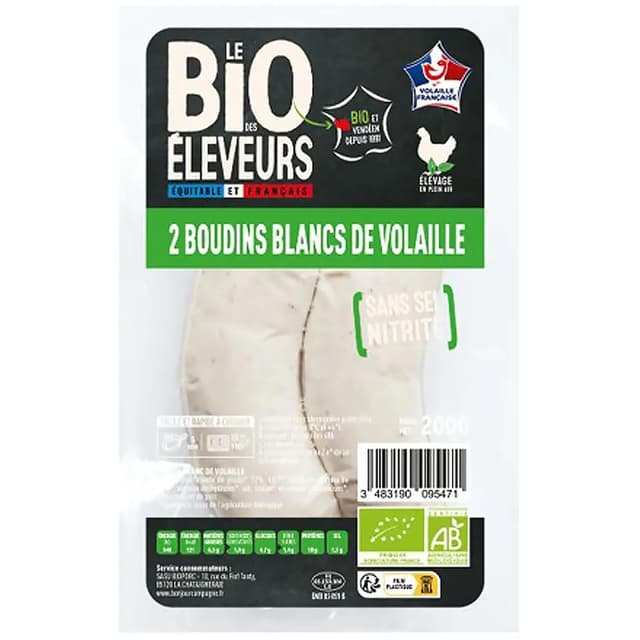 3483190095471 - Le Bio des éleveurs - Boudin Blanc de Volaille Bio Sans Nitrites
