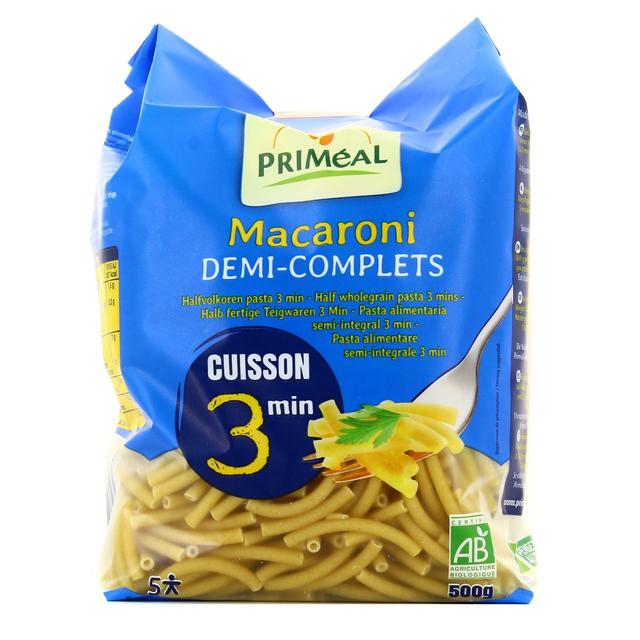 3380380087271 - Priméal - Macaroni demi complet bio cuisson 3mn