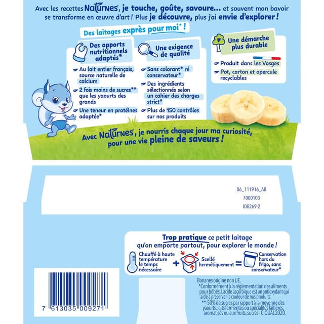 7613035009271 - Naturnes® - P'tit Brassé - Dessert Lacté Banane Coupelle Bébé Dès 6 mois