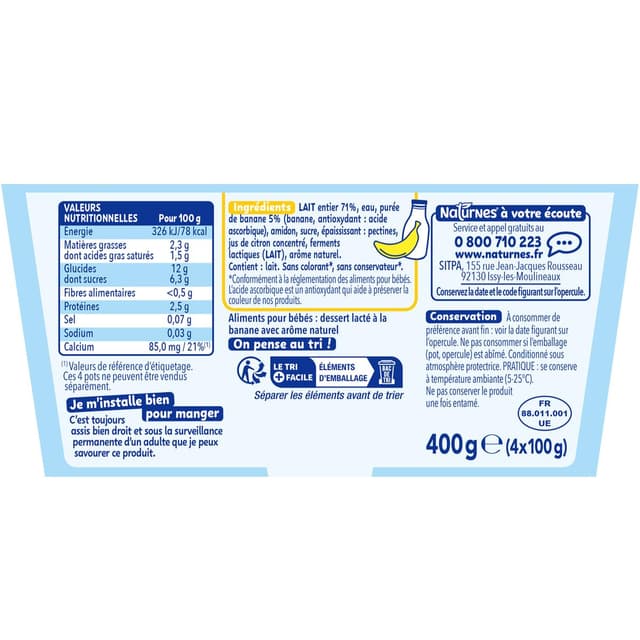 7613035009271 - Naturnes® - P'tit Brassé - Dessert Lacté Banane Coupelle Bébé Dès 6 mois