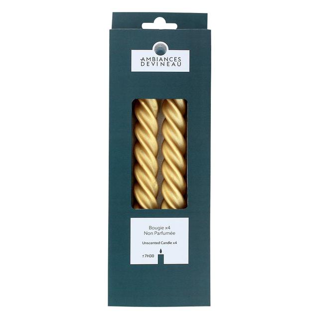 3482356749371 - Ambiances Devineau - Bougies flambeaux torsadées or en boite carton