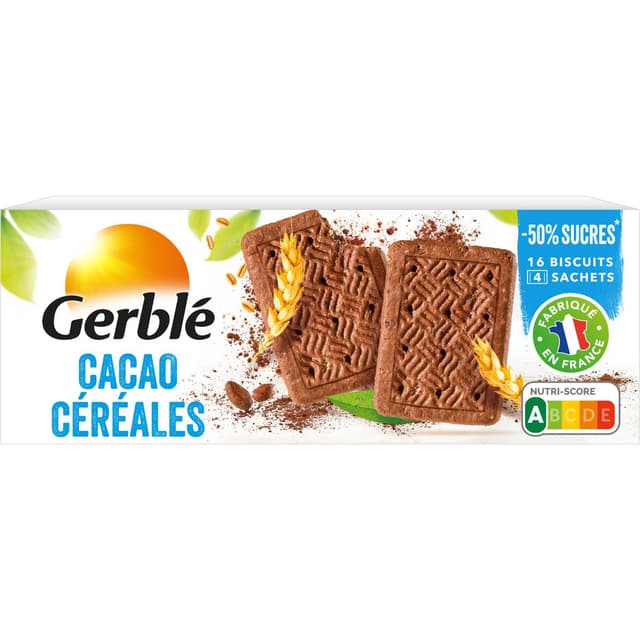 3175681261372 - Gerblé Teneur Réduite - 16 Biscuits Cacao Céréales -55% de sucres en moins