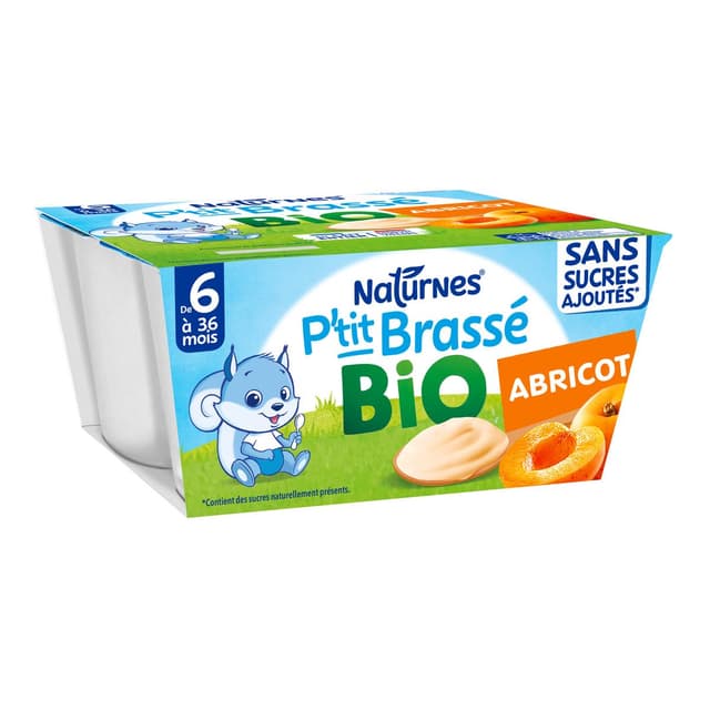 7613287053572 - Naturnes® - P'tit Brassé - Dessert Lacté Abricot Bio Coupelle Bébé Dès 6 mois