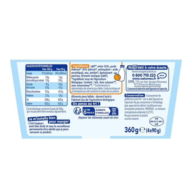 7613287053572 - Naturnes® - P'tit Brassé - Dessert Lacté Abricot Bio Coupelle Bébé Dès 6 mois