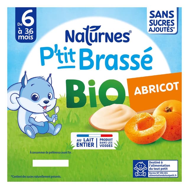 7613287053572 - Naturnes® - P'tit Brassé - Dessert Lacté Abricot Bio Coupelle Bébé Dès 6 mois