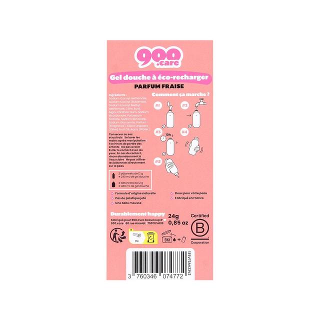 3760346074772 - 900Care - Gel douche Enfants Éco-recharger Fraise