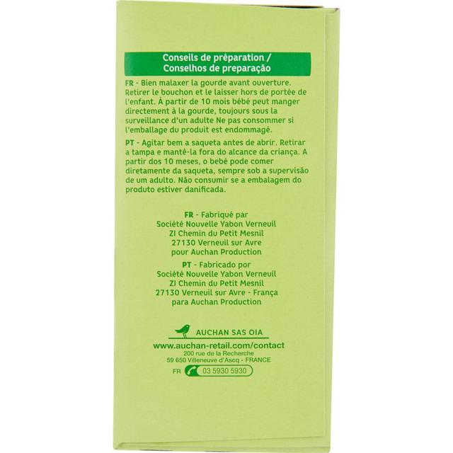 3596710477272 - Auchan Baby Bio - Dessert lacté Cème Dessert Saveur Cacao Bio Gourde Bébé dès 10 mois