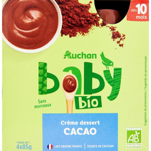 3596710477272 - Auchan Baby Bio - Dessert lacté Cème Dessert Saveur Cacao Bio Gourde Bébé dès 10 mois