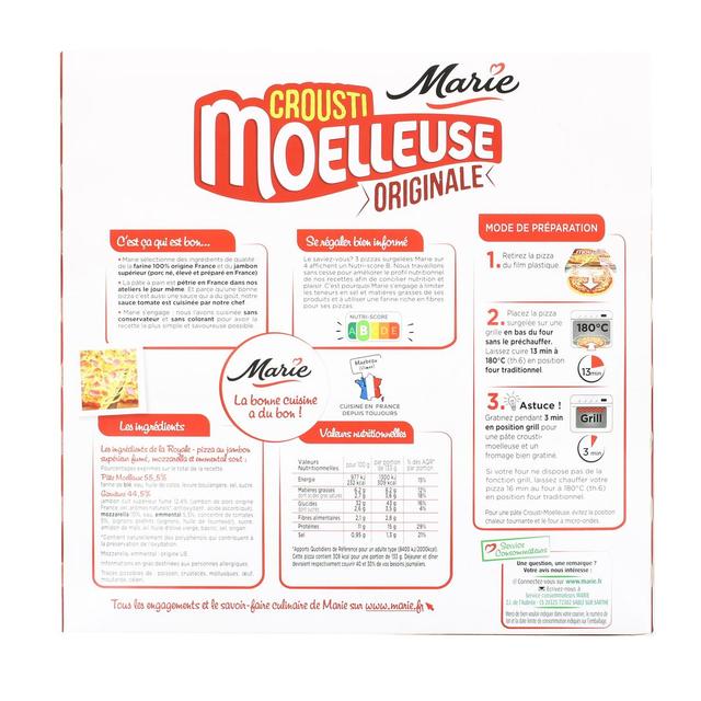 3248833088872 - Marie - Pizzas Royale Jambon supérieur, Mozzarella, Emmental