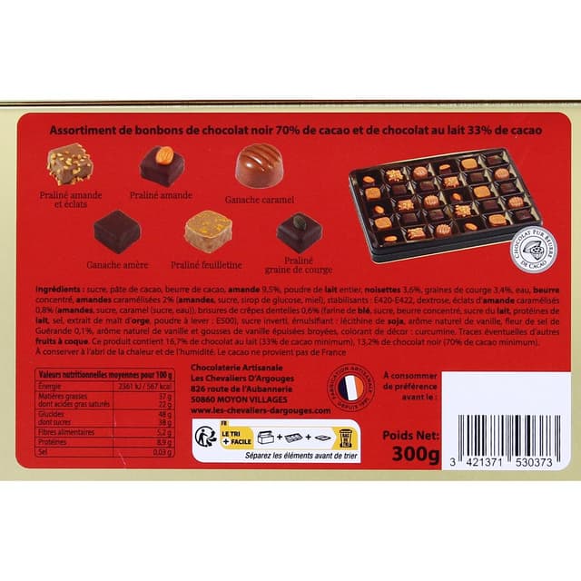 3421371530373 - Les Chevaliers d'Argouges - Assortiement de chocolat lait, noir et blanc