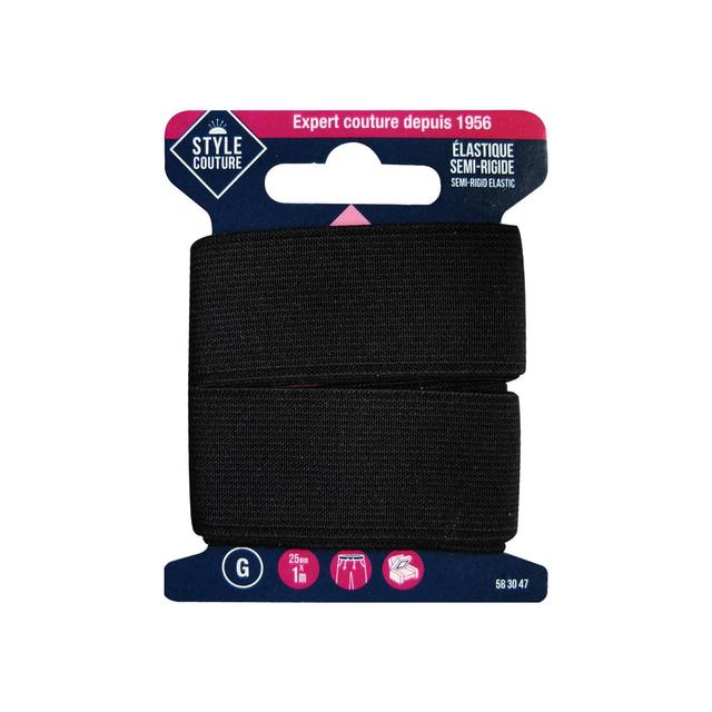 3040695830473 - Style couture - Elastique semi rigide noir 25 mm x 1m