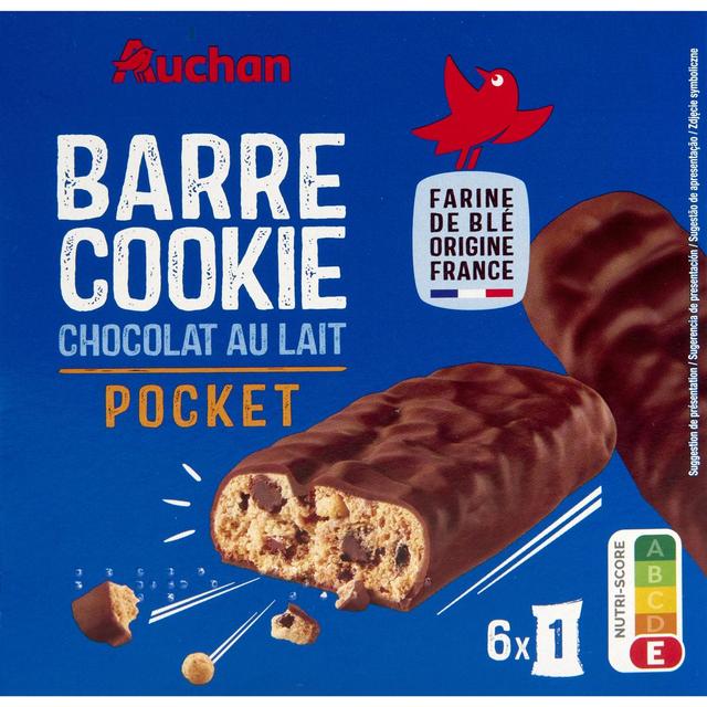 3596710517473 - Auchan - Barre cookie biscuits au chocolat au lait x6