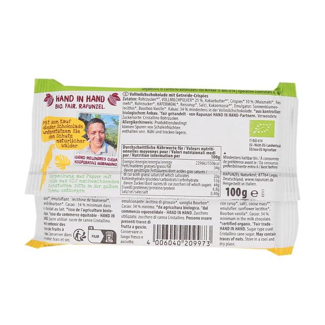 4006040209973 - Rapunzel - Chocolat lait crispies bio