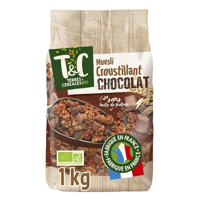 3421557502774 - Terres et Céréales Bio - Céréales muesli croustillant chocolat sans huile de palme Bio