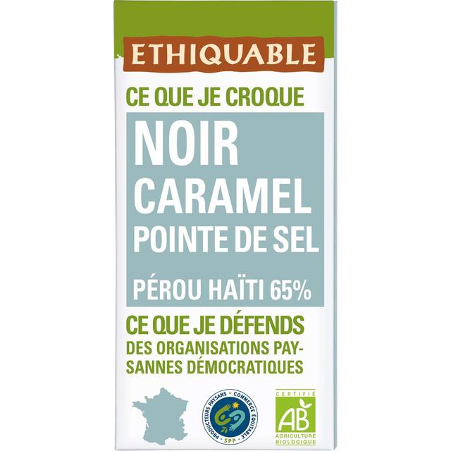 3760091723574 - Ethiquable - Commerce Equitable - Chocolat Noir Caramel pointe de sel 65% Cacao Bio du Pérou ou Equteur
