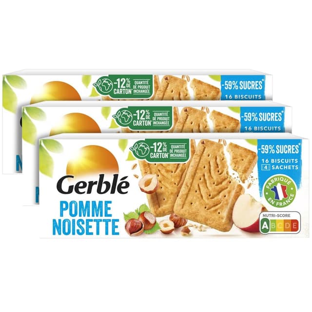 3175681851849 - Gerblé Teneur Réduite - 16 Biscuits Pomme Noisettes -61% de sucres en moins