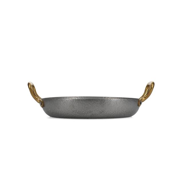 5410595775774 - Collection Serve - Plat à servir 24 x H 5 cm avec poignée dorée martelée argent antique Serve