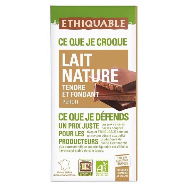 3760091726674 - Ethiquable - Commerce Equitable - Chocolat Lait Tendre et Fondant 32% Cacao Bio du Pérou