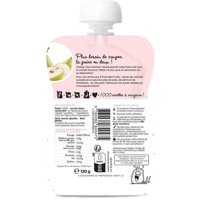 3760262840475 - Popote - Poire Bio Gourde Bébé Dès 4/6 mois