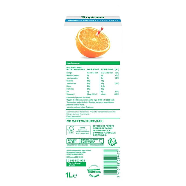 5410188029475 - Tropicana - Jus d'orange sans pulpe
