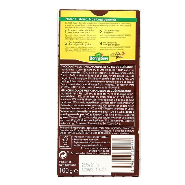3396413709775 - Bonneterre - Chocolat lait amande bio au sel de Guérande