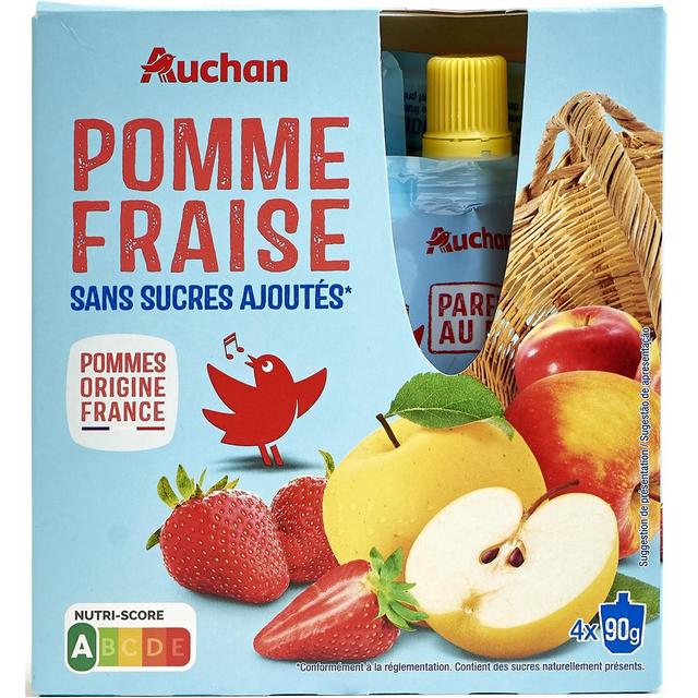 3596710492176 - Auchan - Gourdes purée de pomme fraise sans sucres ajoutés