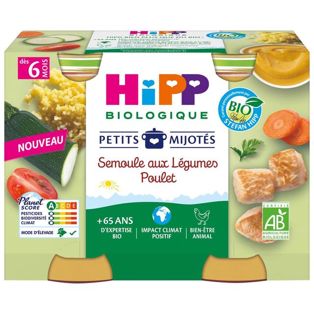 4062300445376 - Hipp - Petits Mijotés - Semoule aux Légumes Poulet Bio Pot Bébé Dès 6 Mois