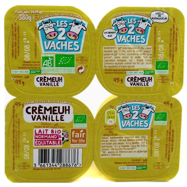 3661344288676 - Les 2 Vaches - Crème dessert vanille Bio
