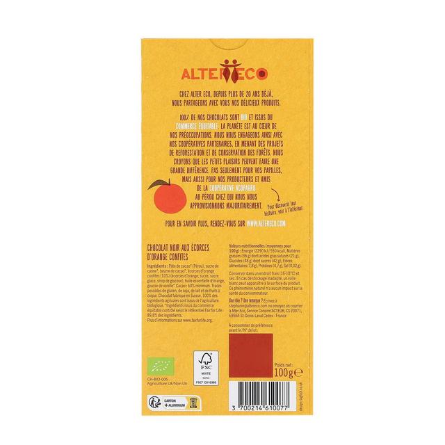 3700214610077 - Alter Eco - Commerce Equitable - Chocolat noir écorces d'orange 60% Cacao Bio du Pérou