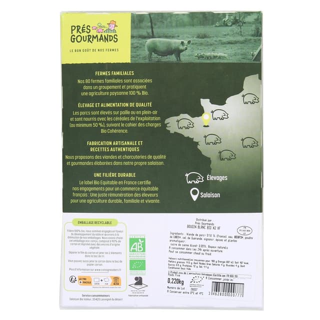 3462800000777 - Prés Gourmands - Boudin Blanc Nature Bio
