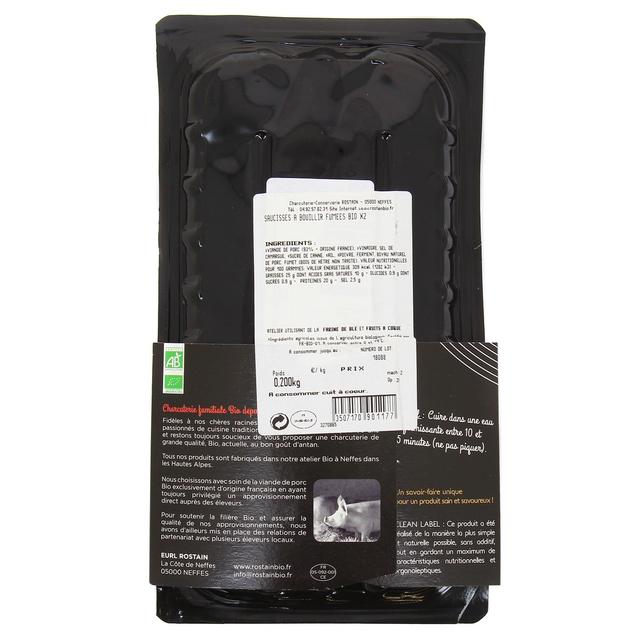 3507170901177 - Rostain - Saucisse fumée bio à bouillir x2, sans nitrite ajouté