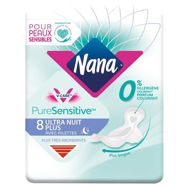 7322541166377 - Nana - Serviette nuit ultra Sensitive avec aillettes
