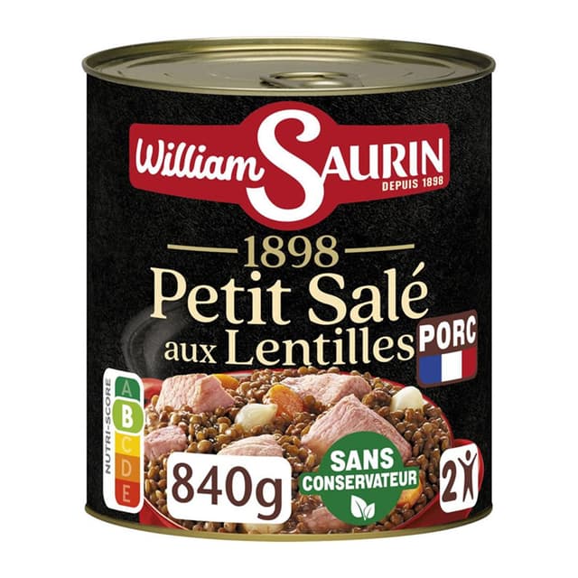 3261055956477 - William Saurin 1898 - Petit Salé lentilles en conserve pour 2