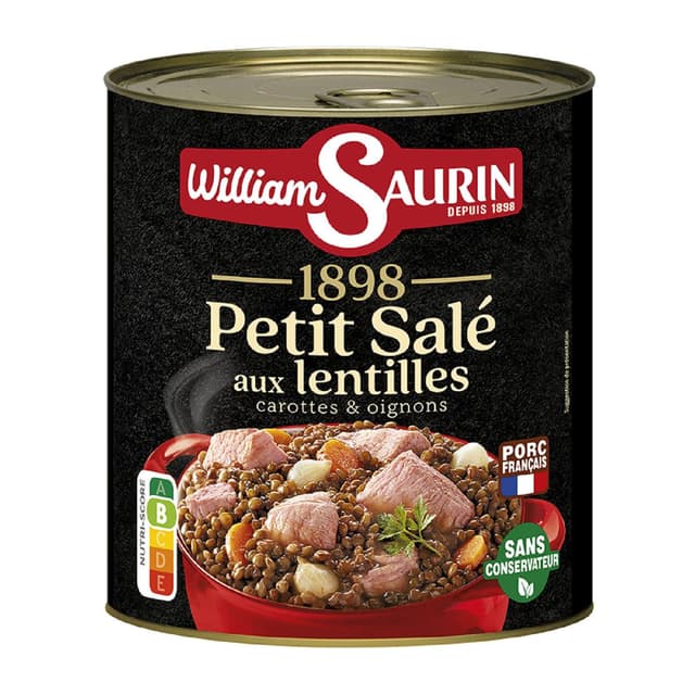 3261055956477 - William Saurin 1898 - Petit Salé lentilles en conserve pour 2