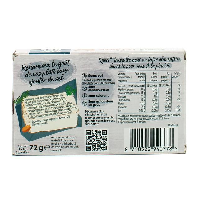 8710522940778 - Knorr - Bouillon Cube Volaille Sans Sel - 8 Cubes