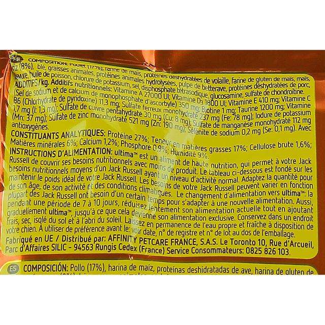 8410650201078 - Affinity - Ultima - Croquettes sur mesure Poulet Maintien Masse Musculaire et Vitalité pour chien Jack Russell