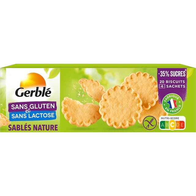 3700211234078 - Gerblé Sans Gluten Sans Lactose - 20 Sablés Nature -35% de sucres en moins