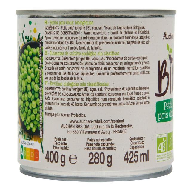 3596710545278 - Auchan BIO - Petits pois sans sucres ajoutés Bio