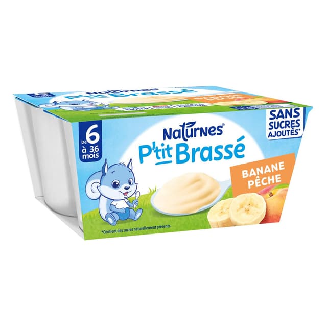 7613287937278 - Naturnes® - P'tit Brassé - Dessert lacté Banane Pêche Coupelle Bébé Dès 6 mois
