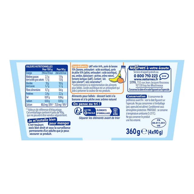 7613287937278 - Naturnes® - P'tit Brassé - Dessert lacté Banane Pêche Coupelle Bébé Dès 6 mois