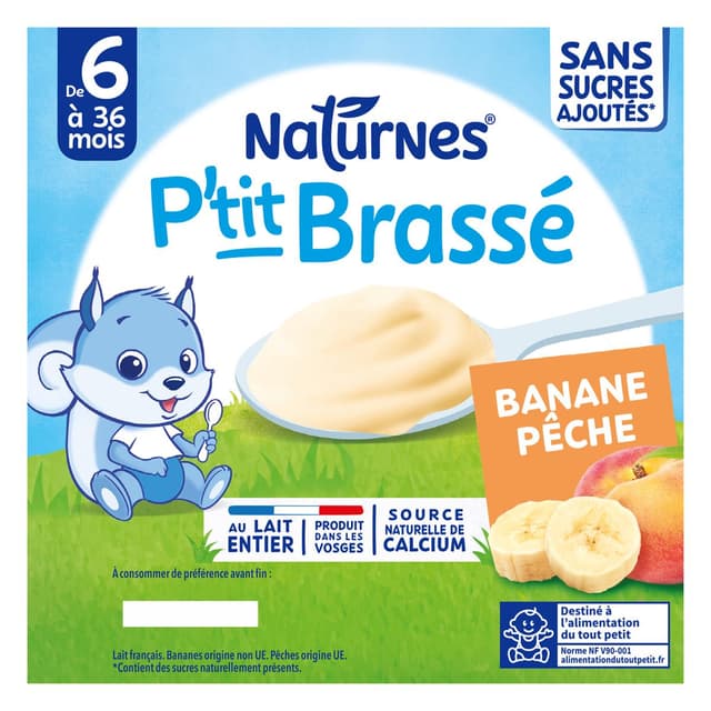 7613287937278 - Naturnes® - P'tit Brassé - Dessert lacté Banane Pêche Coupelle Bébé Dès 6 mois