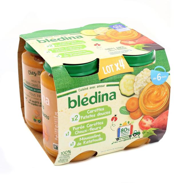 3041091678478 - Blédina - Carottes et patates douces, Carottes et choux-fleurs, et mousseline de ratatouille Pot Bébé Dès 6 mois