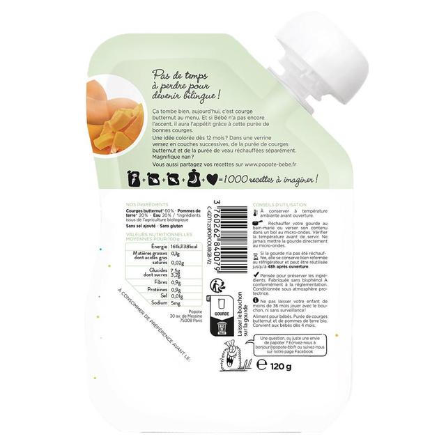 3760262840079 - Popote - Courge Butternut Bio Gourde Bébé Dès 4/6 mois